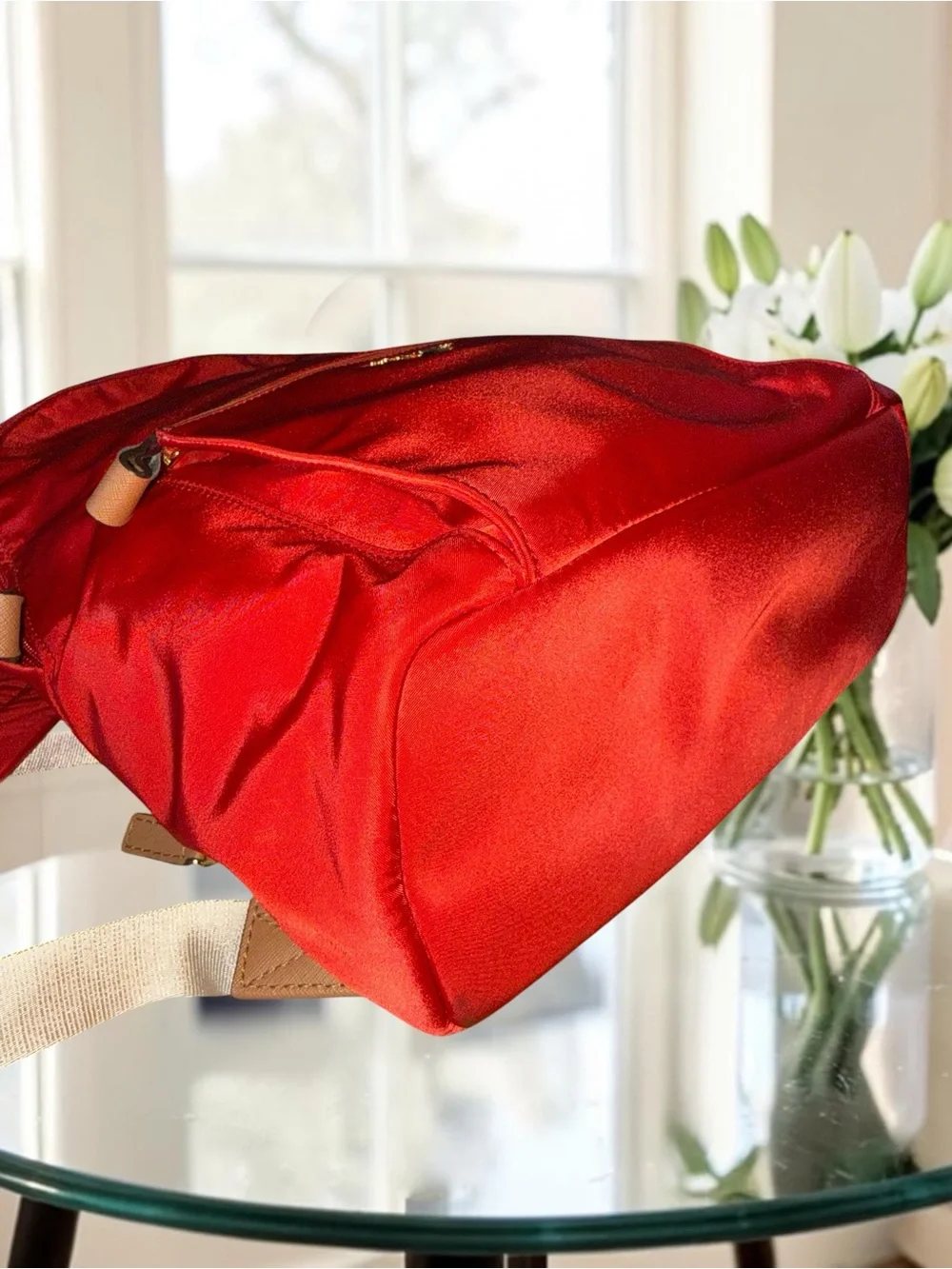 Michael Kors Kelsey Large Nylon Backpack – Bright Red & Gold EUC